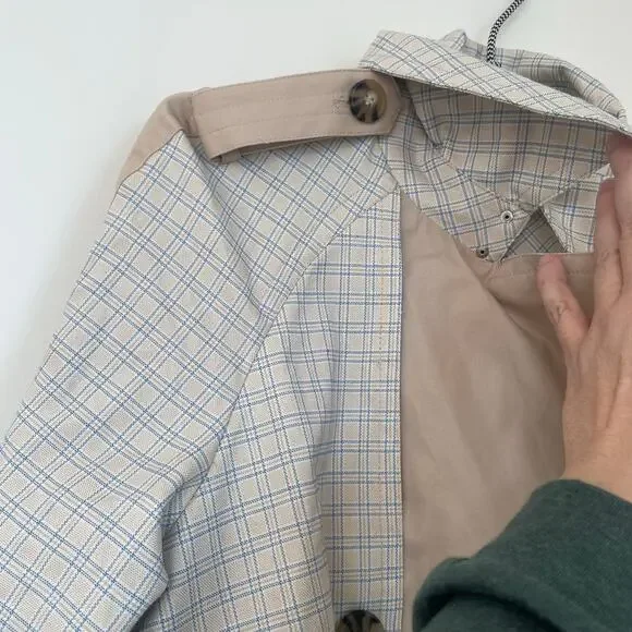 NWT Avec Les Filles Combo Plaid Double-Breasted Trench Coat Sz Medium - Picture 6 of 16